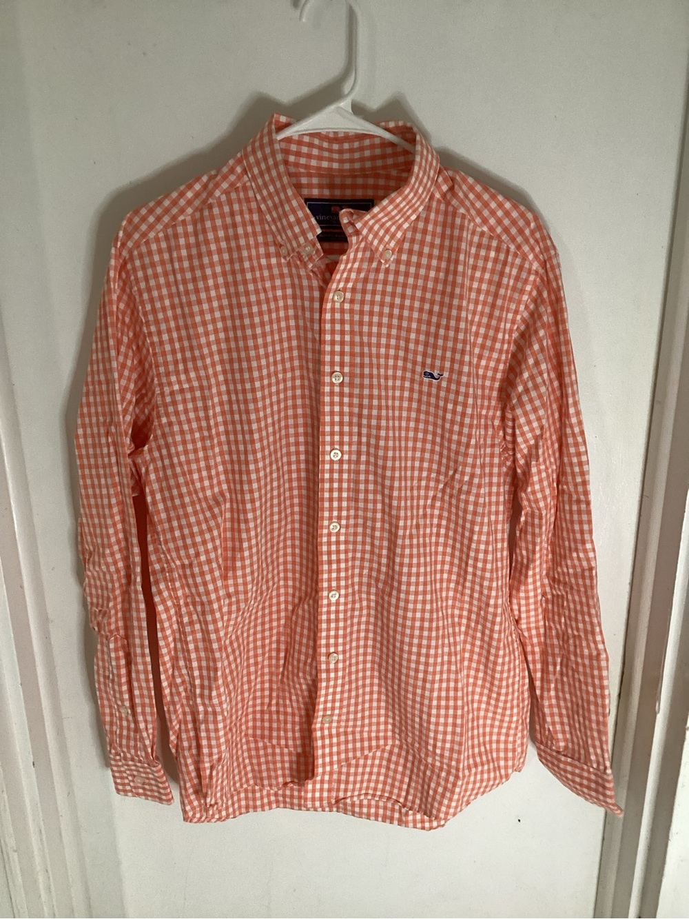 Vineyard Vines Orange Gingham Slim Fit Whale Button-Down Shirt Size Medium